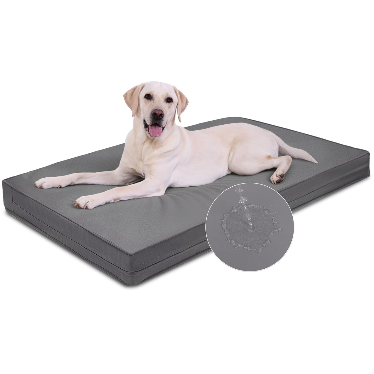 Vonabem Outdoor Waterproof Dog Bed Washable, Extra Large Crate Pad 42 inch, Wipeable Leather XL Pet beds with Removable Cover, Foam Orthopedic Anti-Slip Kennel Pads Reversible, 41"x27" Grey