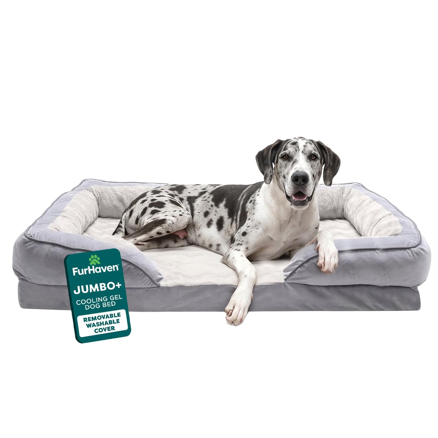 FurHaven Cooling Gel Dog Bed for Large Dogs, Perfect Comfort Sofa Bed, Cool Gel-Top Foam & Solid Orthopedic Foam Base for Joint Support, Removable Washable Cover, Jumbo XL, Plush & Velvet, Brownstone