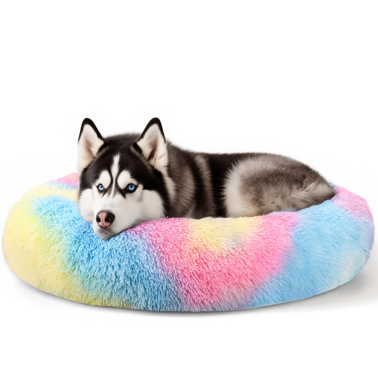 Hoewina Dog & Cat Bed for Indoor Cats, 20in Calming Donut Bed for Puppy and Kitten, Washable Round Fluffy Pet Bed for Small Medium Dogs and Cats (Light Grey)