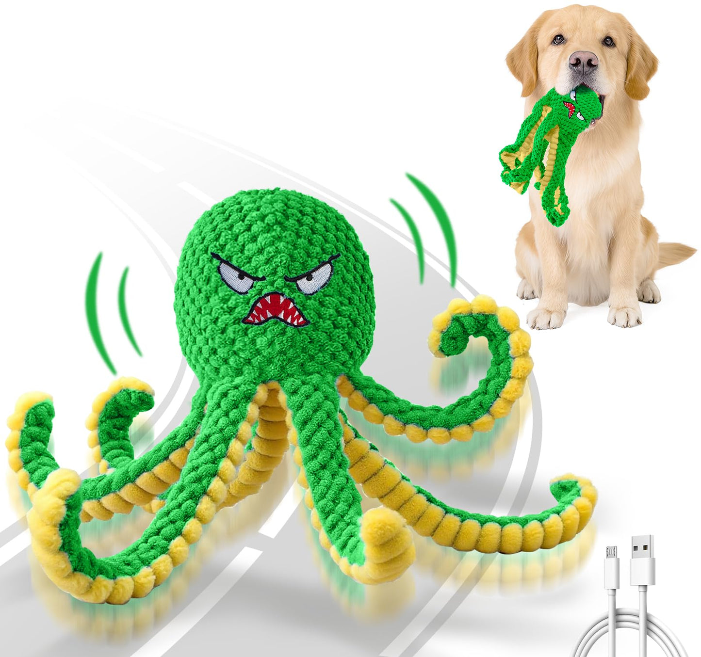Interactive Dog Toys Octopus,Durable Automatic Jumping Dog Toy to Keep Them Busy,Squeaky Moving Tug of War Doggie Toy,USB Rechargeable,Not for Aggressive Chewers (Blue)