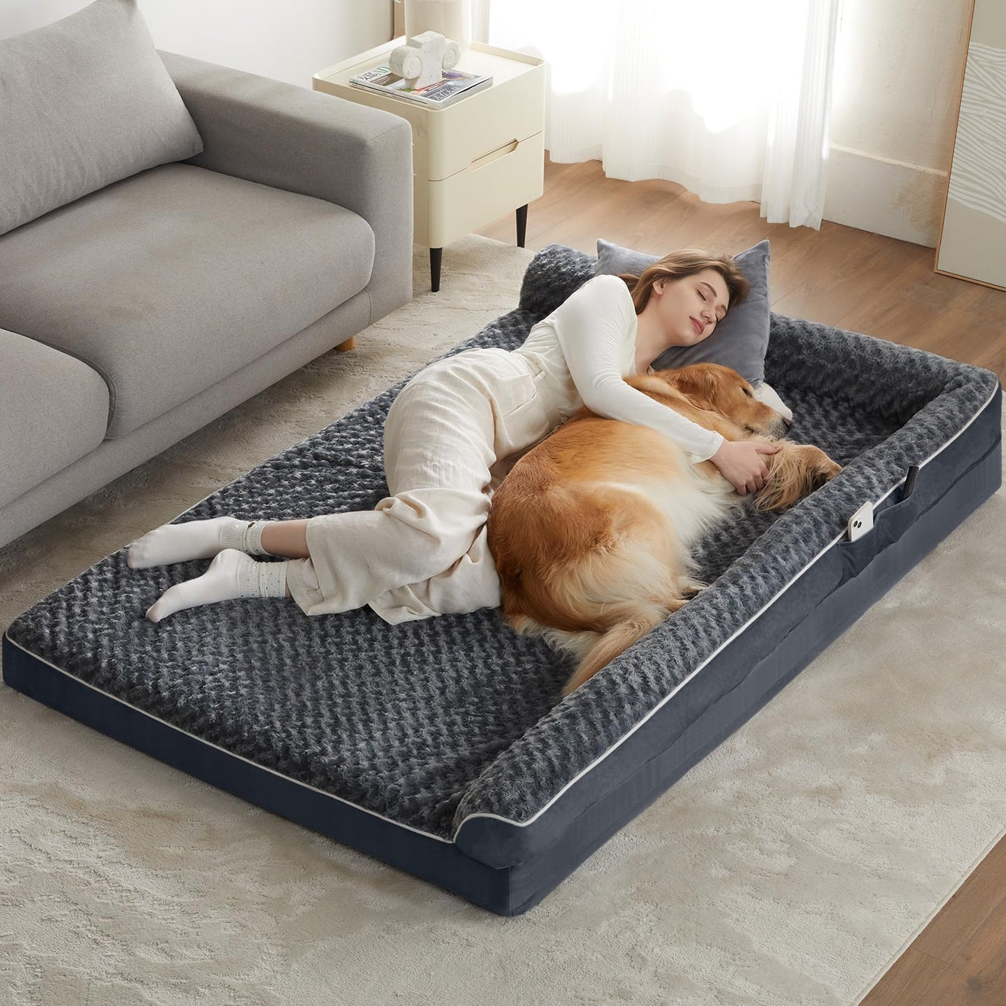 BFPETHOME Orthopedic Dog Beds for Large Dogs-Waterproof Sofa Dog Bed with Removable Washable Cover, Big Pet Bed with Waterproof Lining and Nonskid Bottom,Pet Bed for Large Dogs