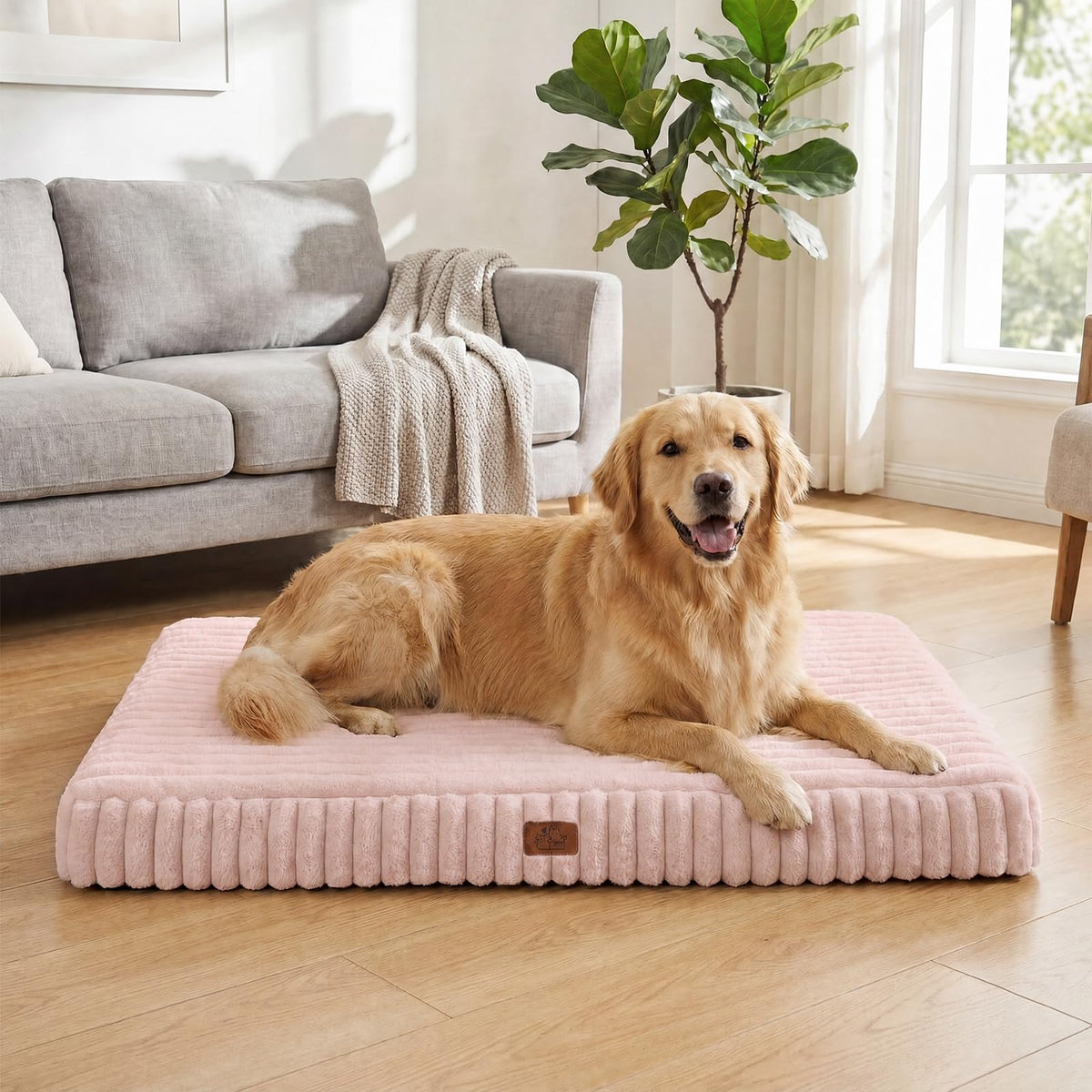 Orthopedic Dog Bed for Large Dog, Waterproof Pet Bed,Non-Slip Bottom and Egg-Crate Foam with Removable Washable Cover Crate Bed,Cream,36"x27"x3"