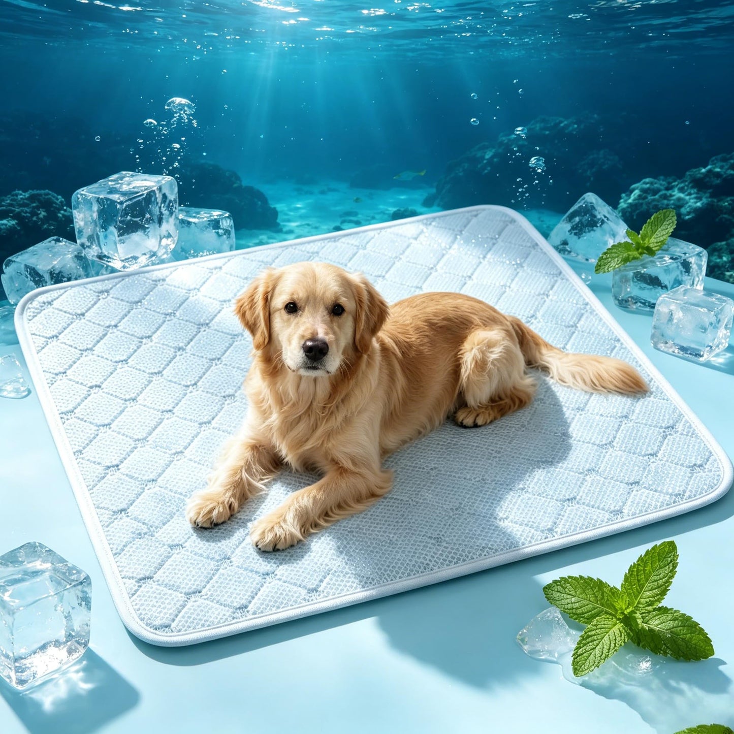 Pet Cooling Mat Scratch Resistant QMAX>0.5 Instant 6-12°F Drop No Water or Electricity Needed Self Cooling Crate Mat for Bed, Floor, Car Travel Indoor Outdoor Summer Use Light Blue 24" x 18"