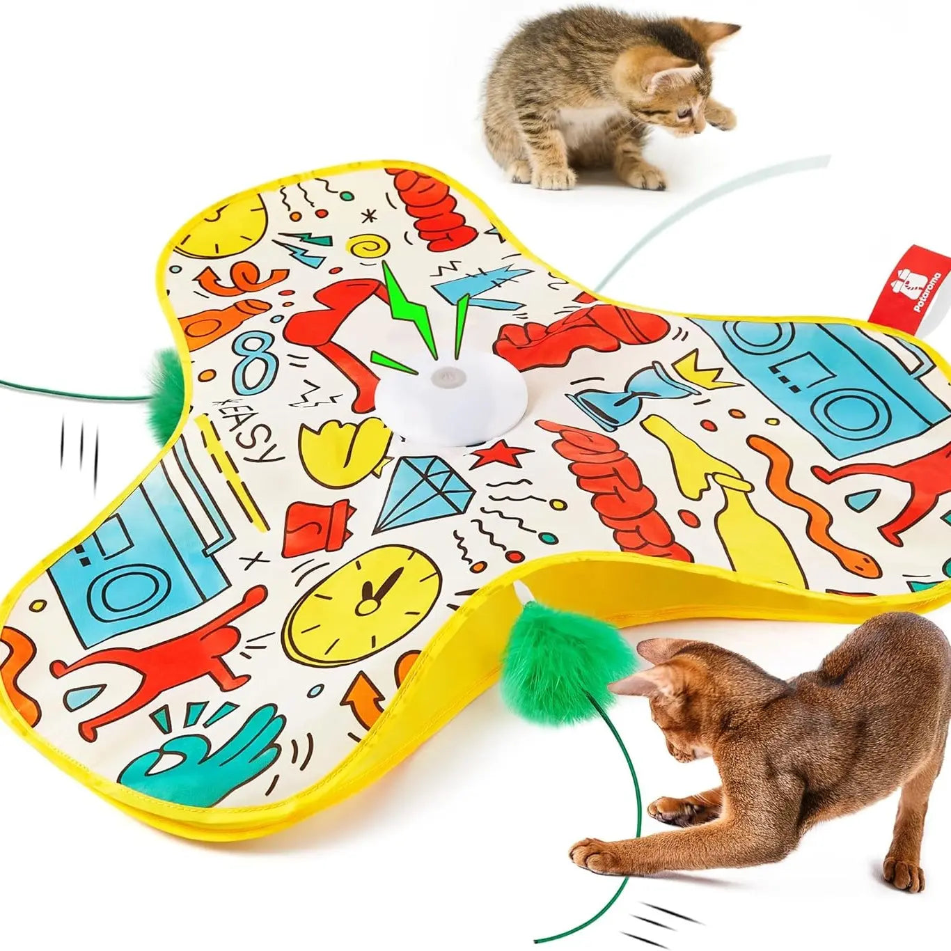 Potaroma Hide and Seek Cat Toys, in-The-Cover Unpredicatable Moving Feather, Interactive Kitten Wand Toy, Automatic Chargeable Cat Toy, Indoor Exercise Kicker for All Breeds, Floral Cover #SummerVibes #petlovers