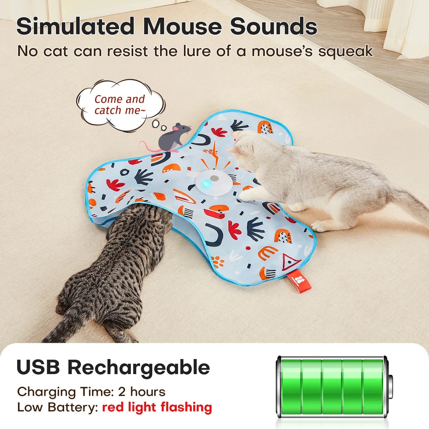 Potaroma Hide and Seek Cat Toys, in-The-Cover Unpredicatable Moving Feather, Interactive Kitten Wand Toy, Automatic Chargeable Cat Toy, Indoor Exercise Kicker for All Breeds, Floral Cover #SummerVibes #petlovers