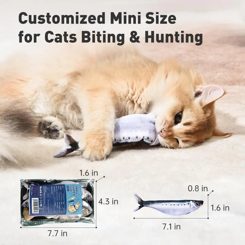 Ultra-Realistic Flopping Fish Cat Toys 3 Pack, Interactive Cat toys for All Breeds, Tap-Activated 3 Flapping Mode, Sardine/Saury/Yellow Croaker, 7.1 Inches, with Catnip, Rechargeable,Interactive pet toys