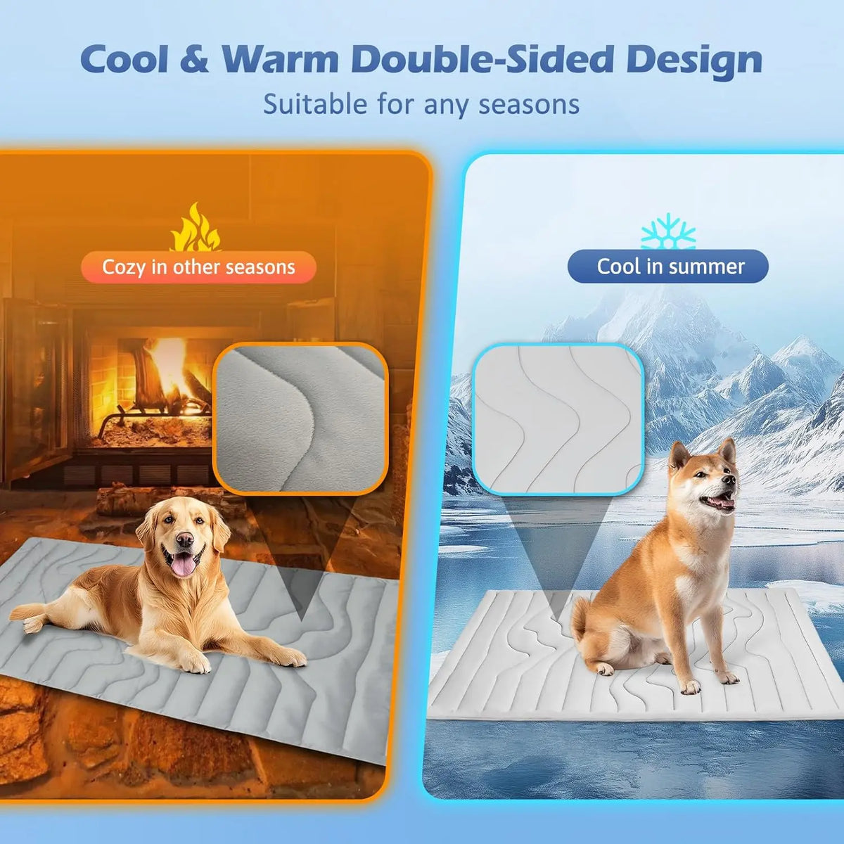Cooling Mat for Dogs，Washable Pet Cooling Pad, No Gel, No Electric, Non-Slip Summer Crate Bed for Large Dogs，Cooling Pad Reversible (Cool & Warm), Pet Cool Mats for Dog and Cat use in Crate, Kennel, Bed, Sofa, Machine Washable,  SummerVibes petlovers