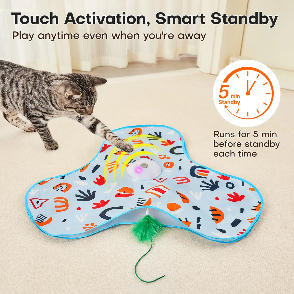 Potaroma Hide and Seek Cat Toys, in-The-Cover Unpredicatable Moving Feather, Interactive Kitten Wand Toy, Automatic Chargeable Cat Toy, Indoor Exercise Kicker for All Breeds, Floral Cover #SummerVibes #petlovers