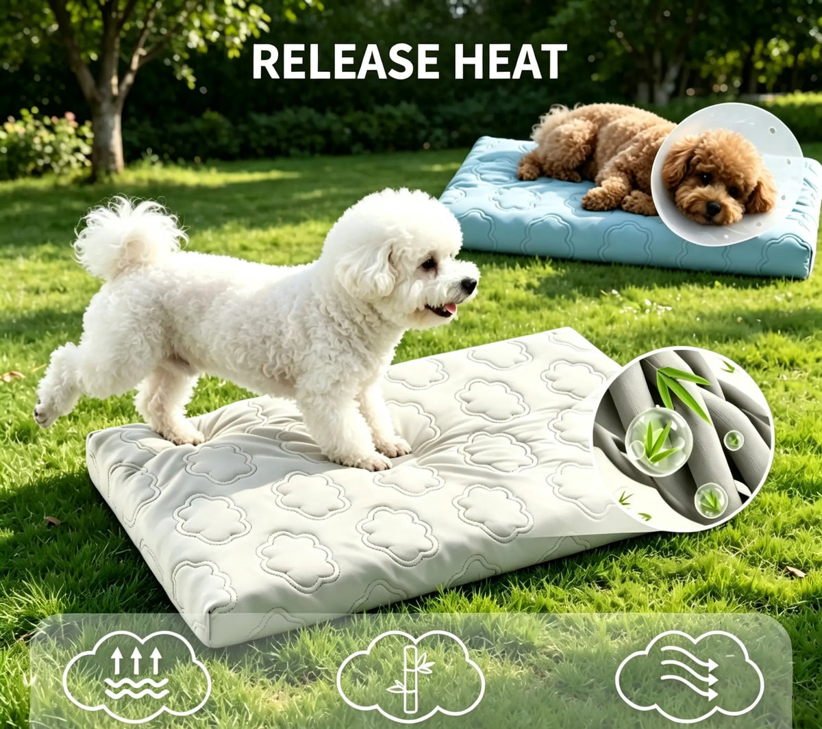 Orthopedic Cooling Dog Bed Mat Cloud-Like Cool Breathable Fabric 25D Support Foam Pressure Relief Removable Washable Cover Summer Pet Crate Mattress Cushion For Small Medium Large Dogs Cats Blue Gray S-XXL