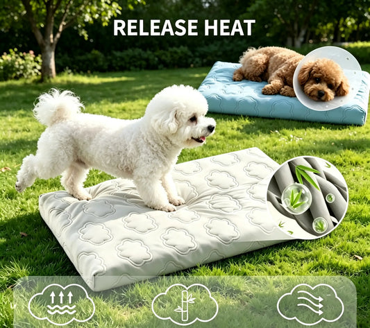 Orthopedic Cooling Dog Bed Mat Cloud-Like Cool Breathable Fabric 25D Support Foam Pressure Relief Removable Washable Cover Summer Pet Crate Mattress Cushion For Small Medium Large Dogs Cats Blue Gray S-XXL