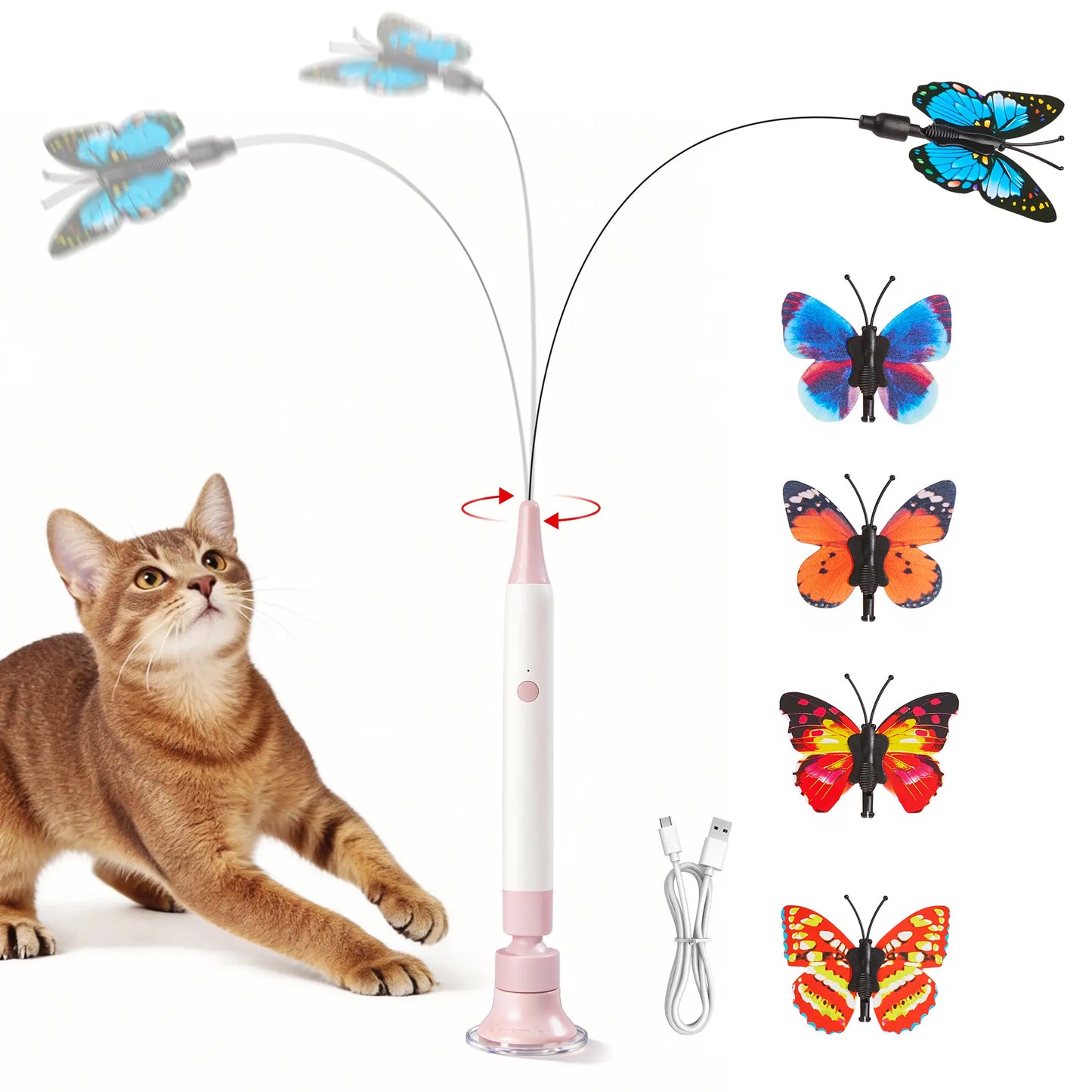 Potaroma Spinning Butterfly Cat Toy Wand – Rechargeable Electric Touch-Activated Interactive Cat Teaser with Suction Cup, Self-Play & Handheld Modes, Durable Automatic Play for Indoor Kittens and Cats #SummerVibes #petlovers