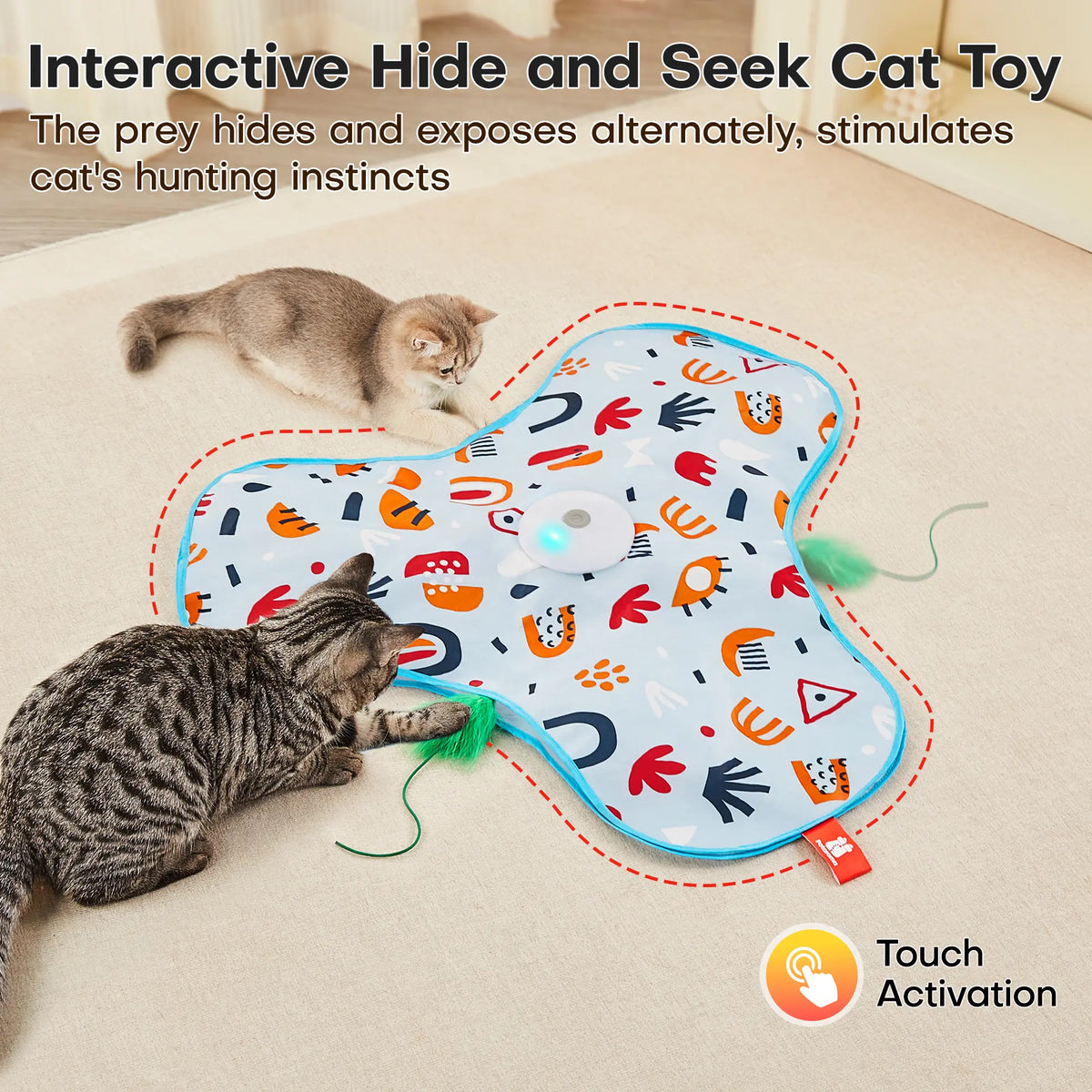Potaroma Hide and Seek Cat Toys, in-The-Cover Unpredicatable Moving Feather, Interactive Kitten Wand Toy, Automatic Chargeable Cat Toy, Indoor Exercise Kicker for All Breeds, Floral Cover #SummerVibes #petlovers