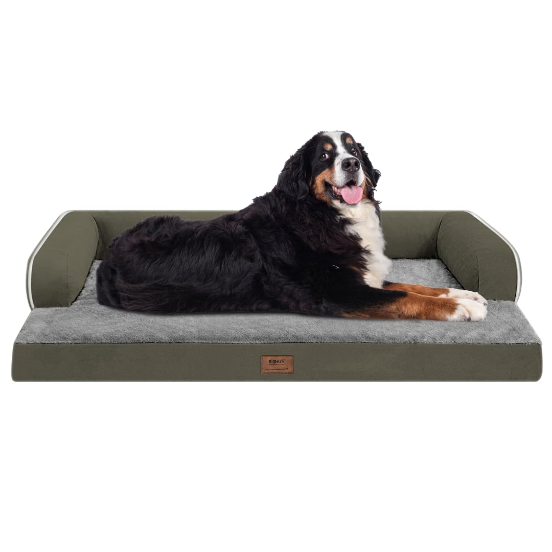 MEKIY Orthopedic Washable Dog Bed with Bolster for Medium to Large Dogs | Pillow Support for Neck Relief, Egg Crate Foam, Waterproof Liner, Anti-Slip Bottom, Removable Bolster Cover, 36 x 27 Inch
