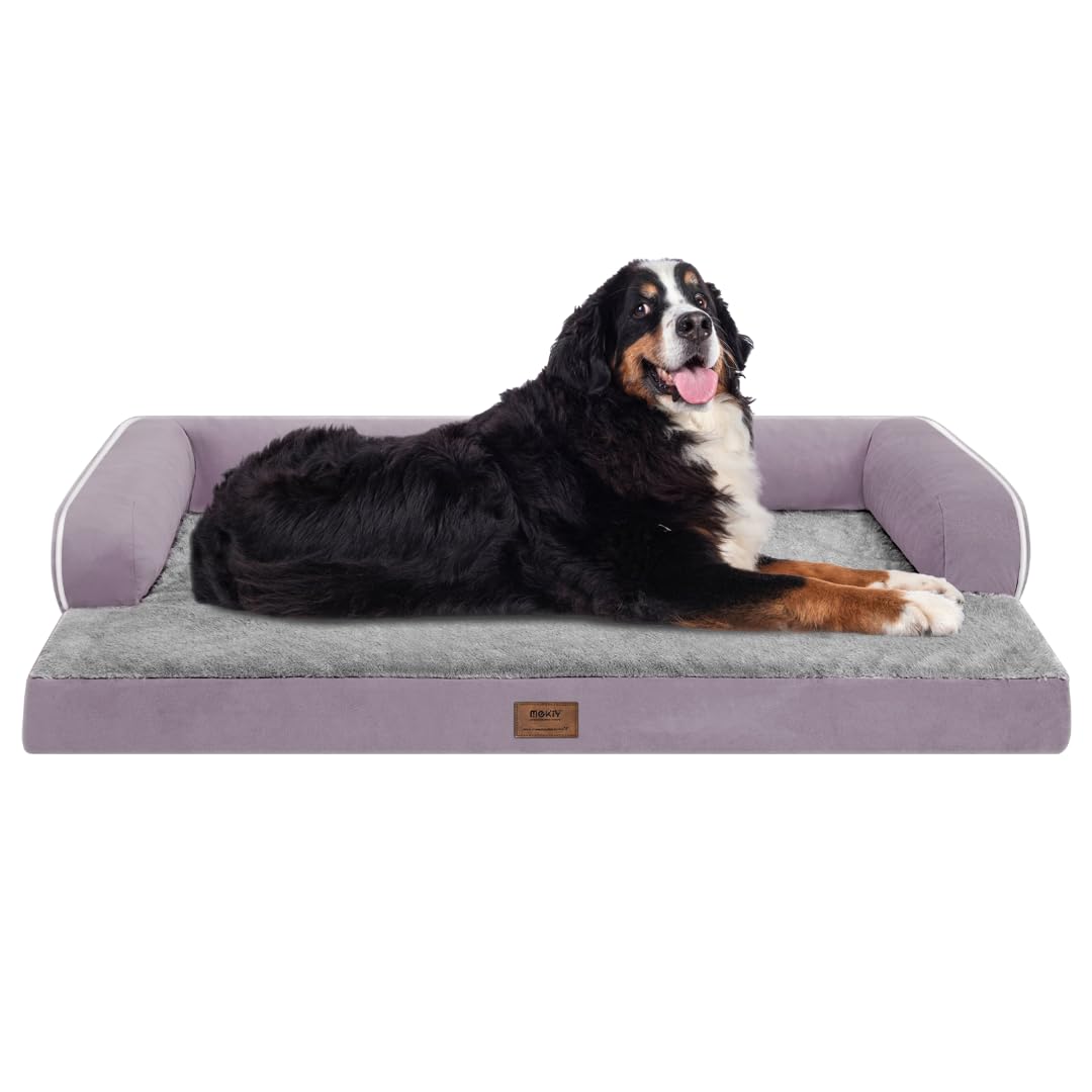 MEKIY Orthopedic Washable Dog Bed with Bolster for Medium to Large Dogs | Pillow Support for Neck Relief, Egg Crate Foam, Waterproof Liner, Anti-Slip Bottom, Removable Bolster Cover, 36 x 27 Inch