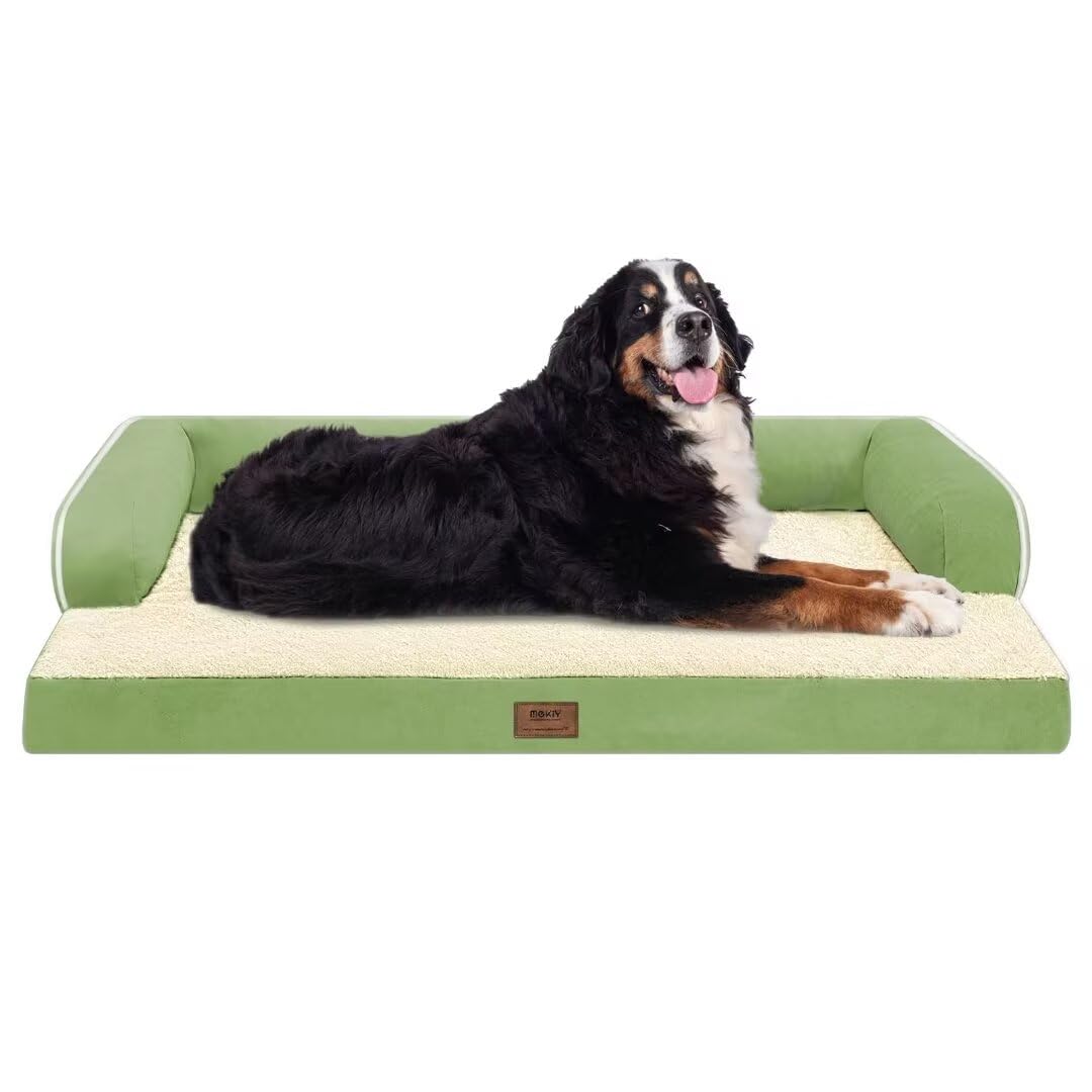MEKIY Orthopedic Washable Dog Bed with Bolster for Medium to Large Dogs | Pillow Support for Neck Relief, Egg Crate Foam, Waterproof Liner, Anti-Slip Bottom, Removable Bolster Cover, 36 x 27 Inch