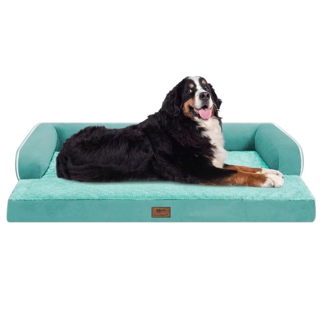 MEKIY Orthopedic Washable Dog Bed with Bolster for Medium to Large Dogs | Pillow Support for Neck Relief, Egg Crate Foam, Waterproof Liner, Anti-Slip Bottom, Removable Bolster Cover, 36 x 27 Inch