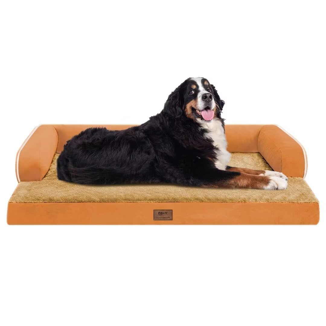 MEKIY Orthopedic Washable Dog Bed with Bolster for Medium to Large Dogs | Pillow Support for Neck Relief, Egg Crate Foam, Waterproof Liner, Anti-Slip Bottom, Removable Bolster Cover, 36 x 27 Inch