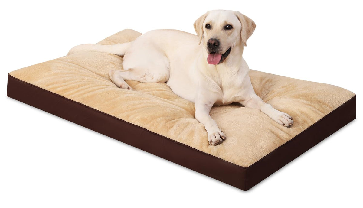 Dog Crate Bed Waterproof Deluxe Plush Dog Beds with Removable Washable Cover Anti-Slip Bottom Pet Sleeping Mattress for Large, Medium, Jumbo, Small Dogs, 35 x 22 inch, Gray