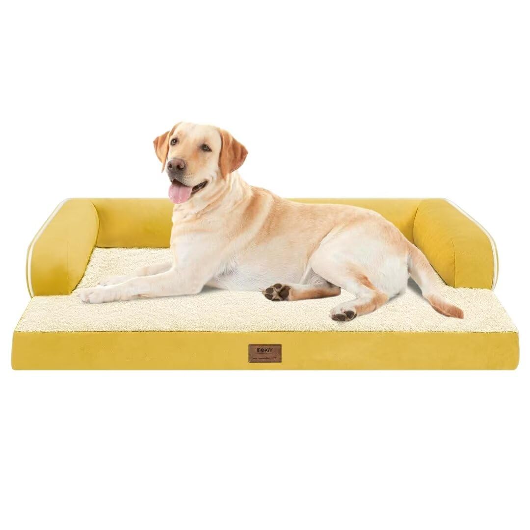 MEKIY Orthopedic Washable Dog Bed with Bolster for Medium to Large Dogs | Pillow Support for Neck Relief, Egg Crate Foam, Waterproof Liner, Anti-Slip Bottom, Removable Bolster Cover, 36 x 27 Inch