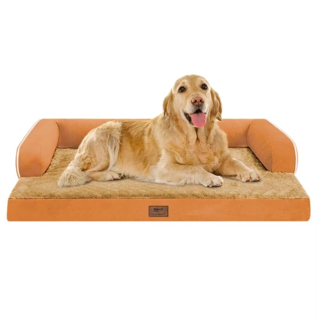 MEKIY Orthopedic Washable Dog Bed with Bolster for Medium to Large Dogs | Pillow Support for Neck Relief, Egg Crate Foam, Waterproof Liner, Anti-Slip Bottom, Removable Bolster Cover, 36 x 27 Inch