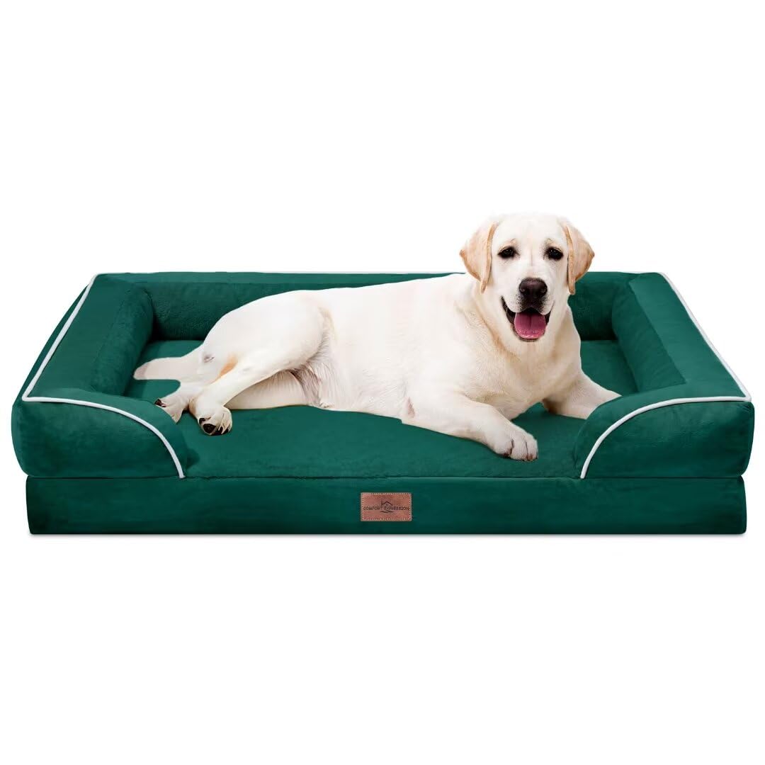 Comfort Expression Orthopedic Dog Bed for Extra Large Dogs with Bolster | Waterproof Dog Couch Bed with Washable Cover & Non-Slip Bottom, Supportive Egg Crate Foam XL Pet Bed, 42x30 Inch