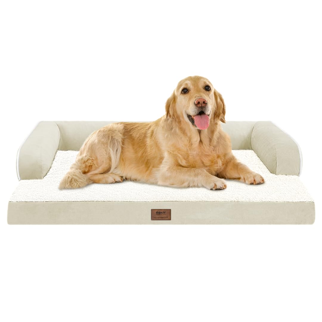 MEKIY Orthopedic Washable Dog Bed with Bolster for Medium to Large Dogs | Pillow Support for Neck Relief, Egg Crate Foam, Waterproof Liner, Anti-Slip Bottom, Removable Bolster Cover, 36 x 27 Inch