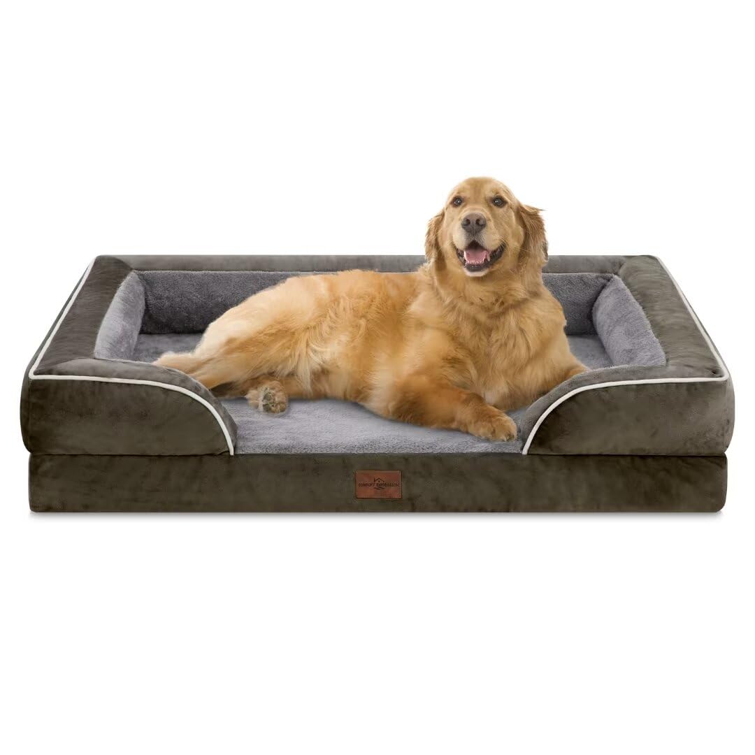Comfort Expression Orthopedic Dog Bed for Extra Large Dogs with Bolster | Waterproof Dog Couch Bed with Washable Cover & Non-Slip Bottom, Supportive Egg Crate Foam XL Pet Bed, 42x30 Inch