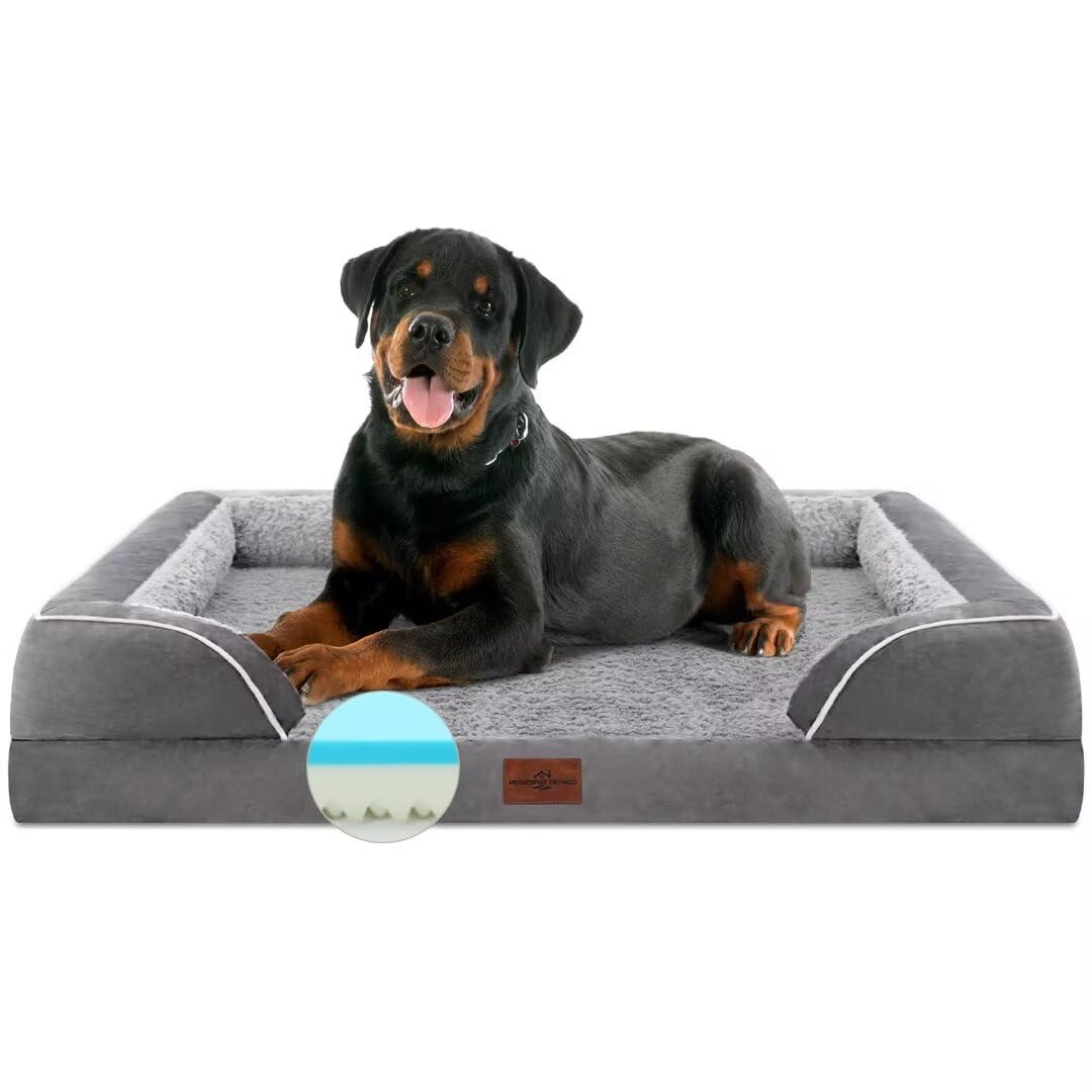 Comfort Expression Orthopedic Dog Bed for Extra Large Dogs with Bolster | Waterproof Dog Couch Bed with Washable Cover & Non-Slip Bottom, Supportive Egg Crate Foam XL Pet Bed, 42x30 Inch