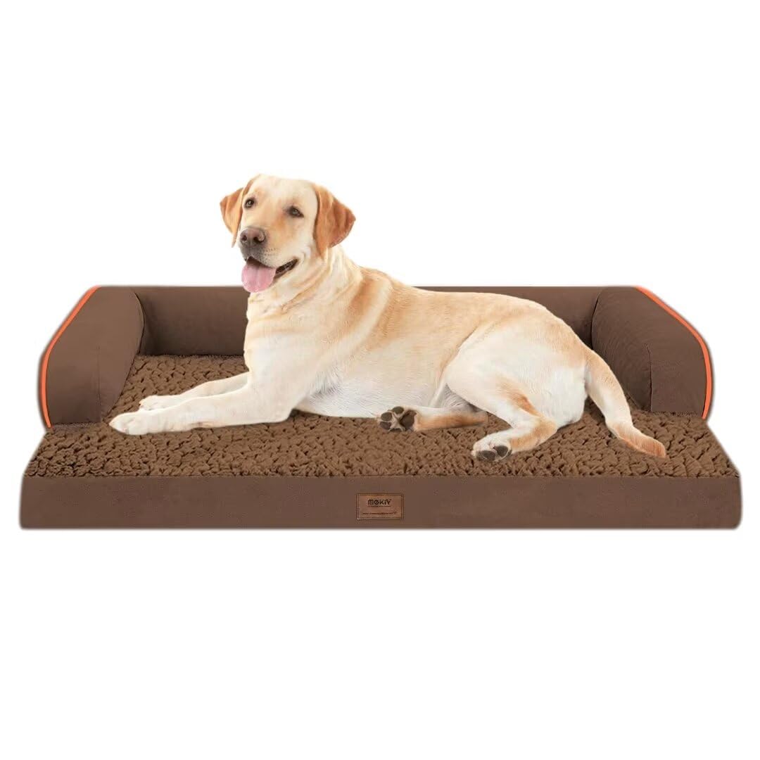MEKIY Orthopedic Washable Dog Bed with Bolster for Medium to Large Dogs | Pillow Support for Neck Relief, Egg Crate Foam, Waterproof Liner, Anti-Slip Bottom, Removable Bolster Cover, 36 x 27 Inch