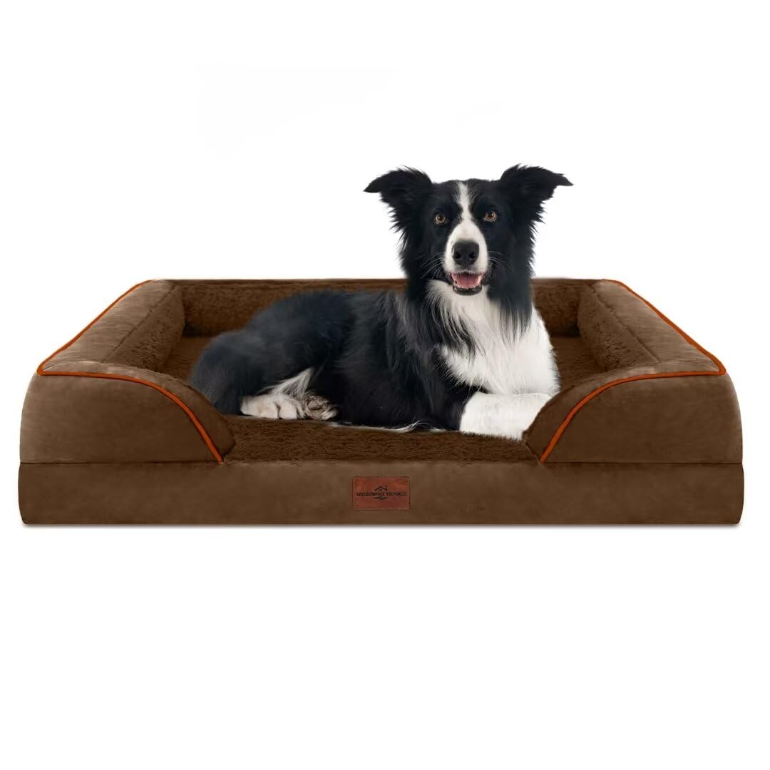Comfort Expression Orthopedic Dog Bed for Extra Large Dogs with Bolster | Waterproof Dog Couch Bed with Washable Cover & Non-Slip Bottom, Supportive Egg Crate Foam XL Pet Bed, 42x30 Inch