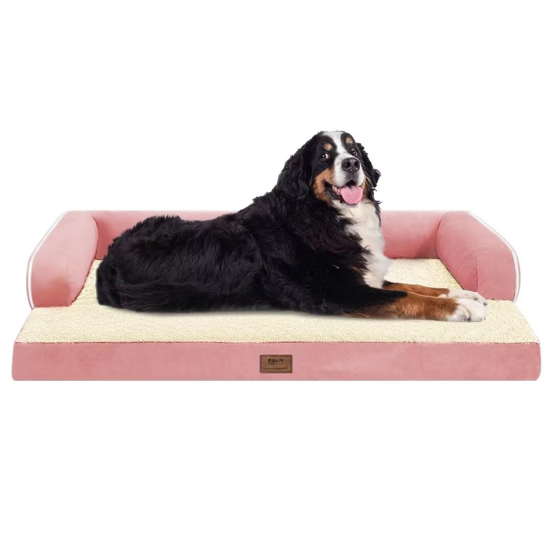 MEKIY Orthopedic Washable Dog Bed with Bolster for Medium to Large Dogs | Pillow Support for Neck Relief, Egg Crate Foam, Waterproof Liner, Anti-Slip Bottom, Removable Bolster Cover, 36 x 27 Inch