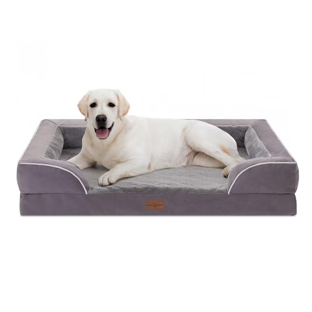 Comfort Expression Orthopedic Dog Bed for Extra Large Dogs with Bolster | Waterproof Dog Couch Bed with Washable Cover & Non-Slip Bottom, Supportive Egg Crate Foam XL Pet Bed, 42x30 Inch