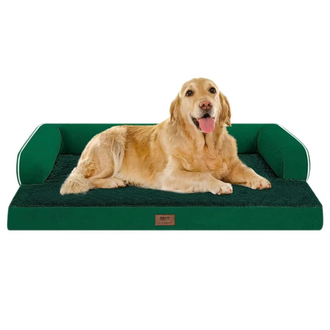 MEKIY Orthopedic Washable Dog Bed with Bolster for Medium to Large Dogs | Pillow Support for Neck Relief, Egg Crate Foam, Waterproof Liner, Anti-Slip Bottom, Removable Bolster Cover, 36 x 27 Inch
