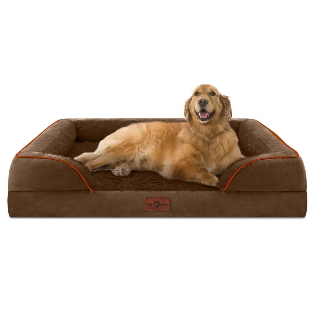 Comfort Expression Orthopedic Dog Bed for Extra Large Dogs with Bolster | Waterproof Dog Couch Bed with Washable Cover & Non-Slip Bottom, Supportive Egg Crate Foam XL Pet Bed, 42x30 Inch