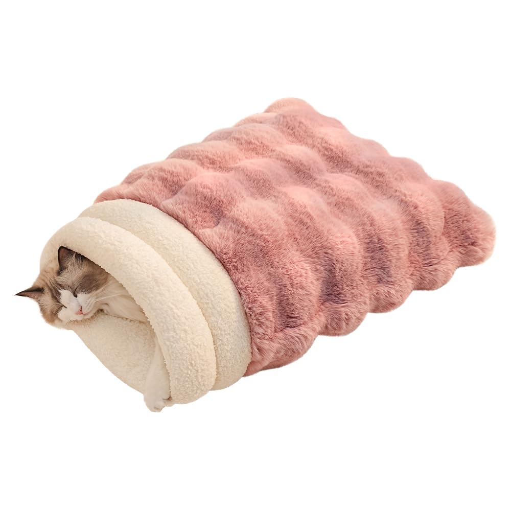 SOMAHE Cat Sleeping Bag for Indoor Cats, Faux Fur Pet Cave Bed & Burrow Nest, Reversible Plush Snuggle Sack, Portable Foldable Mat, Machine Washable, Anti-Static, 21.7"x17.7" Coffee