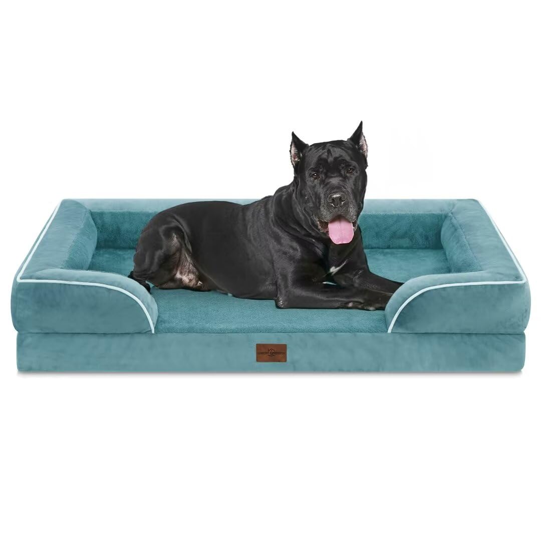 Comfort Expression Orthopedic Dog Bed for Extra Large Dogs with Bolster | Waterproof Dog Couch Bed with Washable Cover & Non-Slip Bottom, Supportive Egg Crate Foam XL Pet Bed, 42x30 Inch