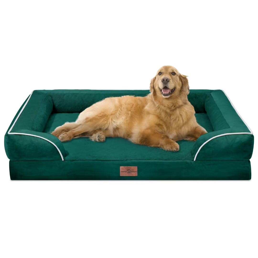 Comfort Expression Orthopedic Dog Bed for Extra Large Dogs with Bolster | Waterproof Dog Couch Bed with Washable Cover & Non-Slip Bottom, Supportive Egg Crate Foam XL Pet Bed, 42x30 Inch