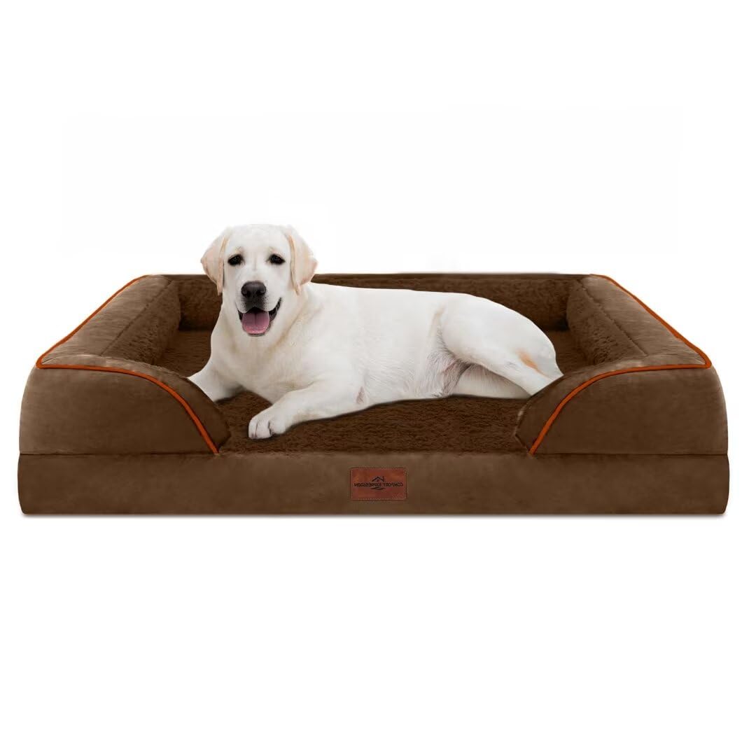 Comfort Expression Orthopedic Dog Bed for Extra Large Dogs with Bolster | Waterproof Dog Couch Bed with Washable Cover & Non-Slip Bottom, Supportive Egg Crate Foam XL Pet Bed, 42x30 Inch