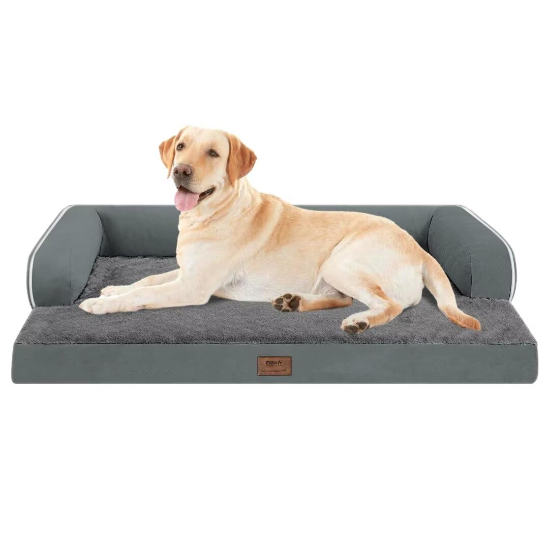 MEKIY Orthopedic Washable Dog Bed with Bolster for Medium to Large Dogs | Pillow Support for Neck Relief, Egg Crate Foam, Waterproof Liner, Anti-Slip Bottom, Removable Bolster Cover, 36 x 27 Inch