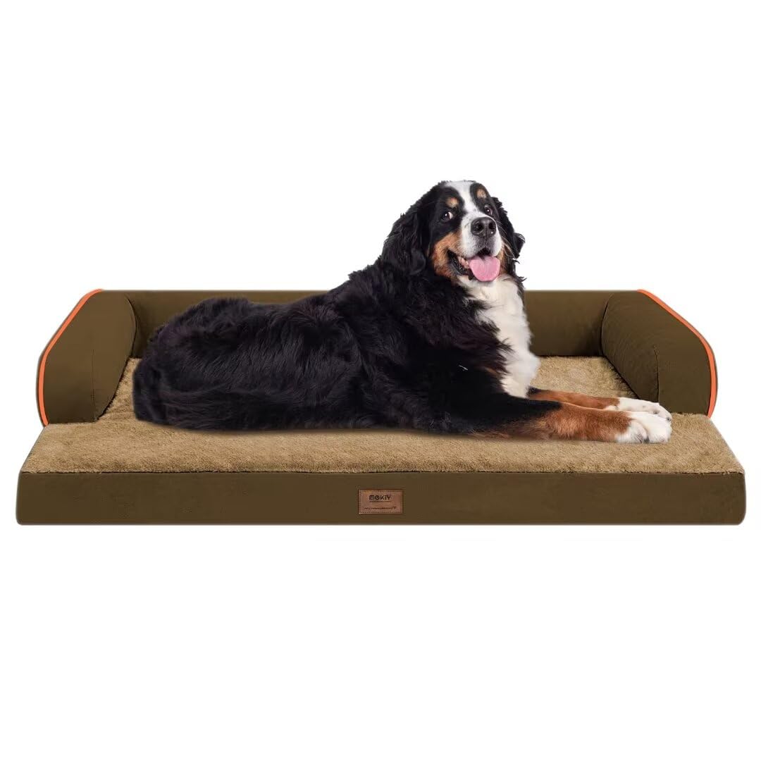 MEKIY Orthopedic Washable Dog Bed with Bolster for Medium to Large Dogs | Pillow Support for Neck Relief, Egg Crate Foam, Waterproof Liner, Anti-Slip Bottom, Removable Bolster Cover, 36 x 27 Inch