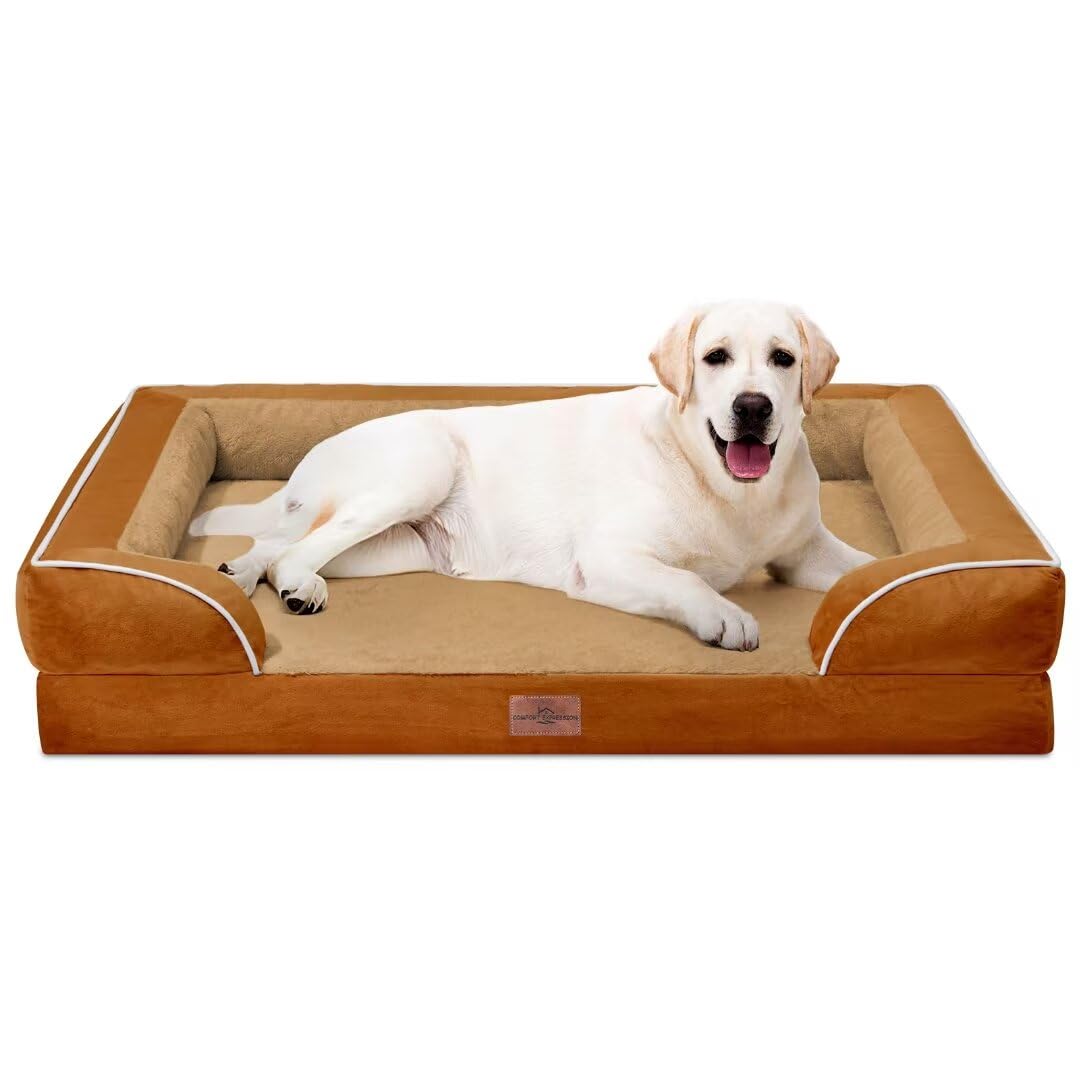 Comfort Expression Orthopedic Dog Bed for Extra Large Dogs with Bolster | Waterproof Dog Couch Bed with Washable Cover & Non-Slip Bottom, Supportive Egg Crate Foam XL Pet Bed, 42x30 Inch