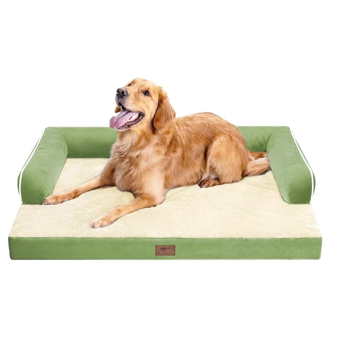 MEKIY Orthopedic Washable Dog Bed with Bolster for Medium to Large Dogs | Pillow Support for Neck Relief, Egg Crate Foam, Waterproof Liner, Anti-Slip Bottom, Removable Bolster Cover, 36 x 27 Inch