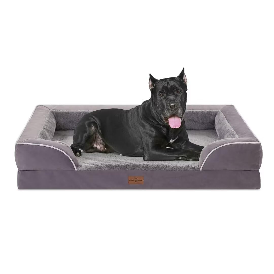 Comfort Expression Orthopedic Dog Bed for Extra Large Dogs with Bolster | Waterproof Dog Couch Bed with Washable Cover & Non-Slip Bottom, Supportive Egg Crate Foam XL Pet Bed, 42x30 Inch