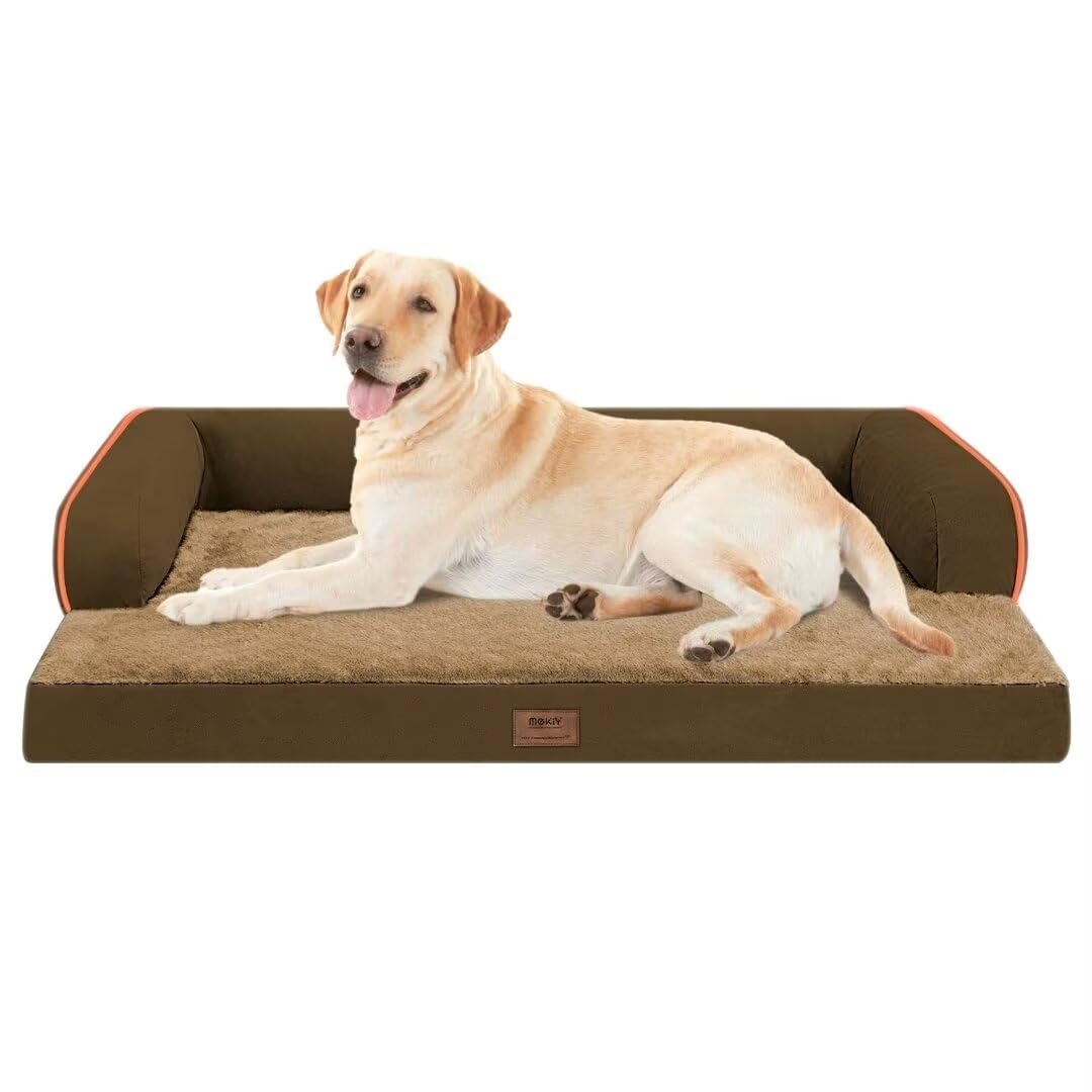 MEKIY Orthopedic Washable Dog Bed with Bolster for Medium to Large Dogs | Pillow Support for Neck Relief, Egg Crate Foam, Waterproof Liner, Anti-Slip Bottom, Removable Bolster Cover, 36 x 27 Inch