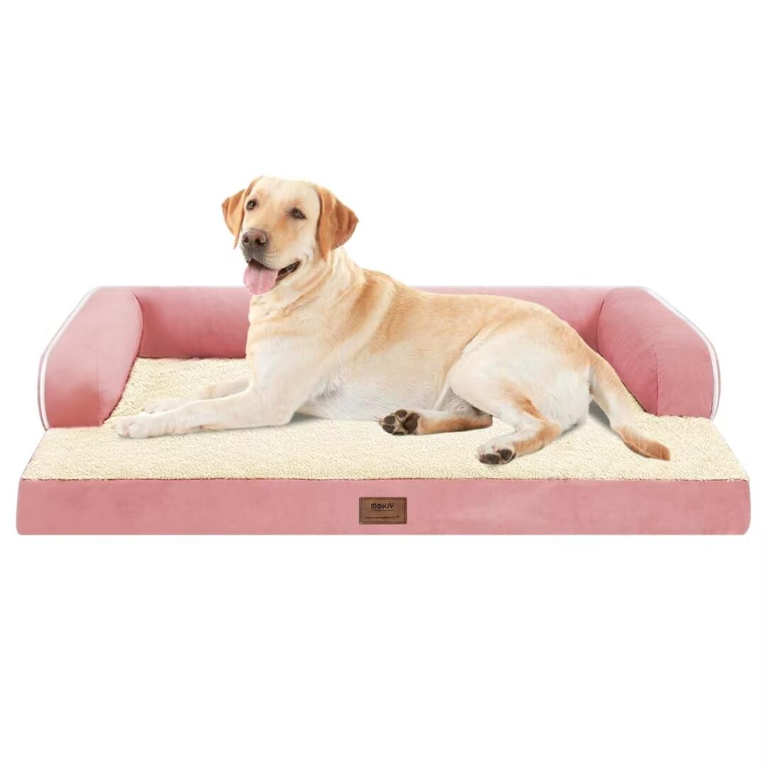 MEKIY Orthopedic Washable Dog Bed with Bolster for Medium to Large Dogs | Pillow Support for Neck Relief, Egg Crate Foam, Waterproof Liner, Anti-Slip Bottom, Removable Bolster Cover, 36 x 27 Inch