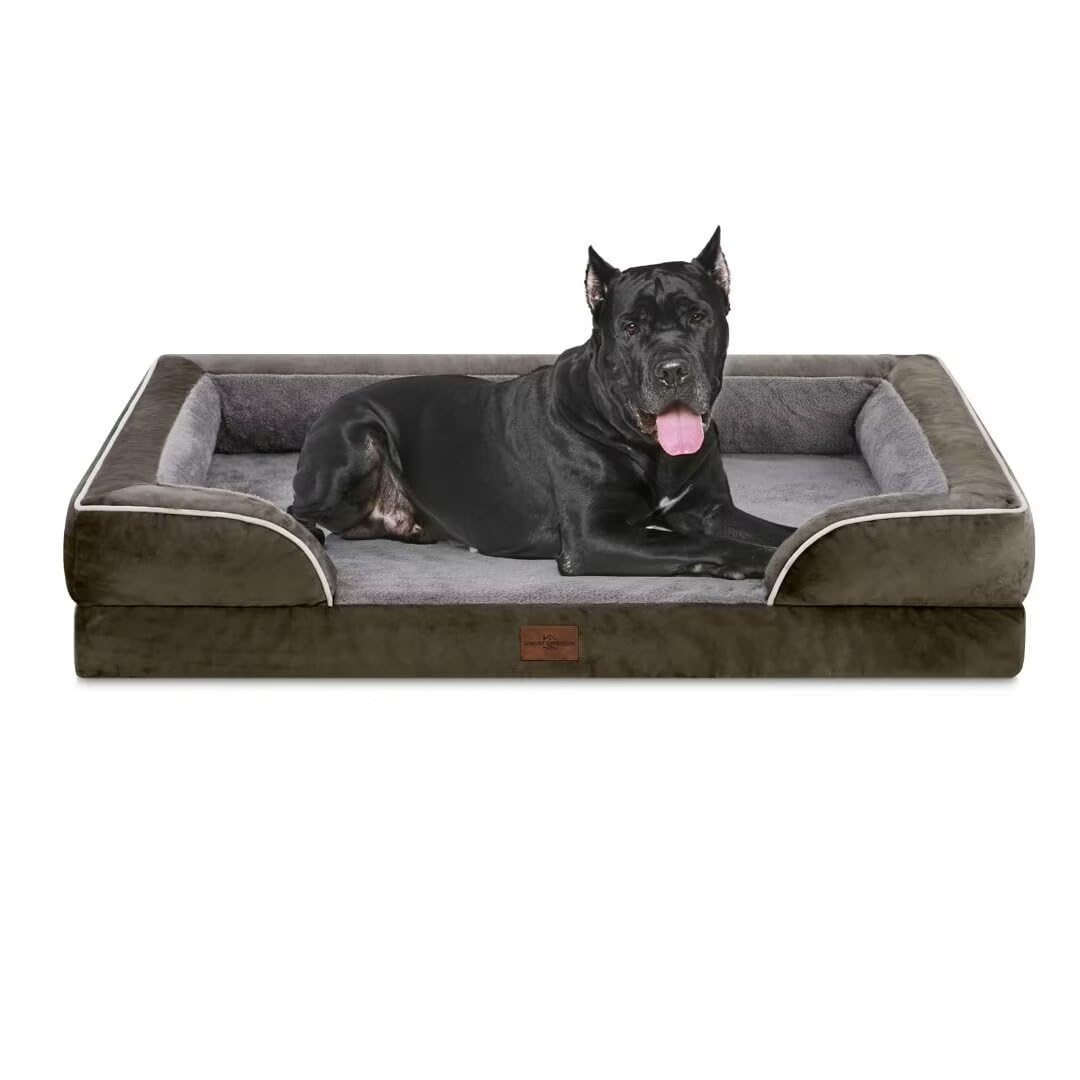 Comfort Expression Orthopedic Dog Bed for Extra Large Dogs with Bolster | Waterproof Dog Couch Bed with Washable Cover & Non-Slip Bottom, Supportive Egg Crate Foam XL Pet Bed, 42x30 Inch