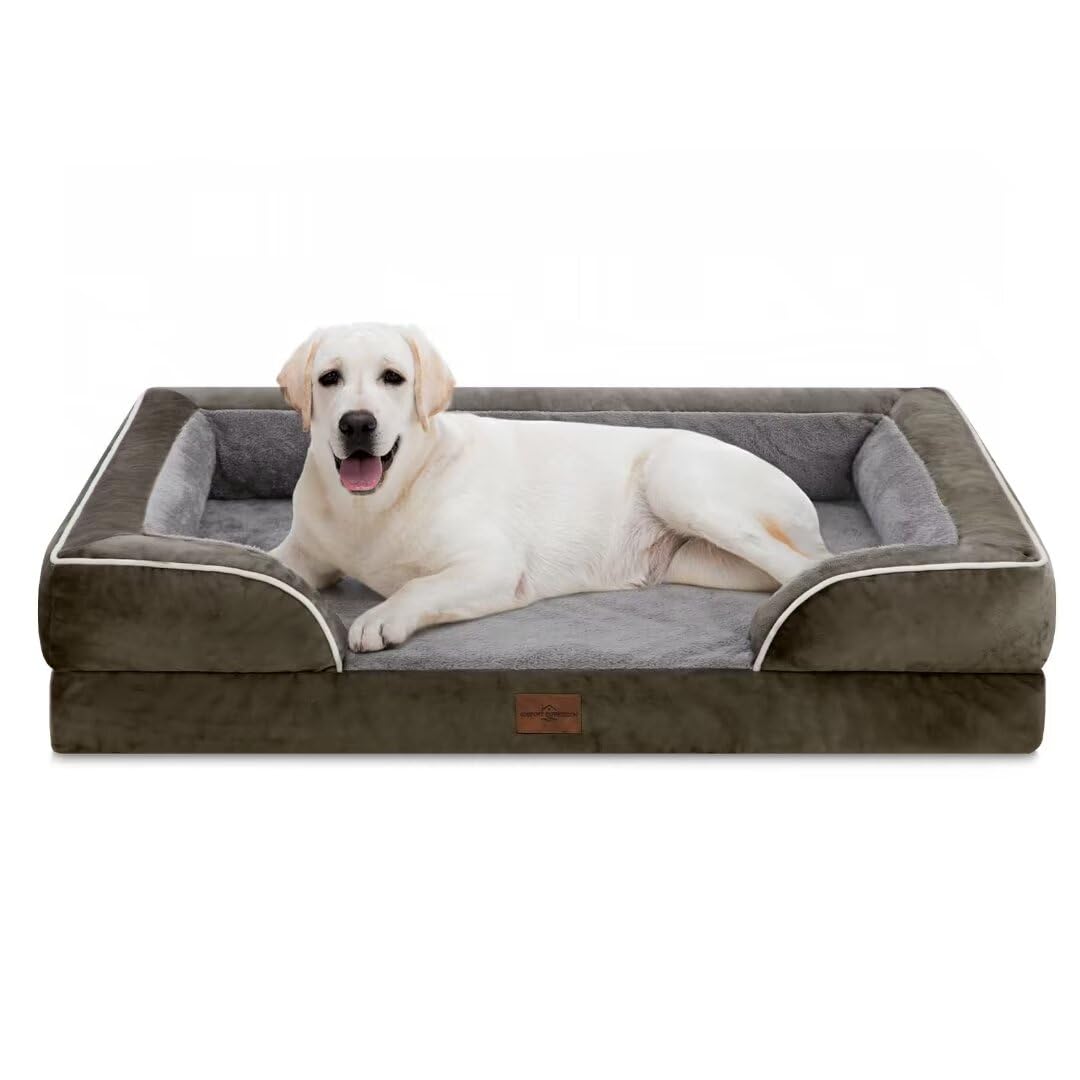 Comfort Expression Orthopedic Dog Bed for Extra Large Dogs with Bolster | Waterproof Dog Couch Bed with Washable Cover & Non-Slip Bottom, Supportive Egg Crate Foam XL Pet Bed, 42x30 Inch
