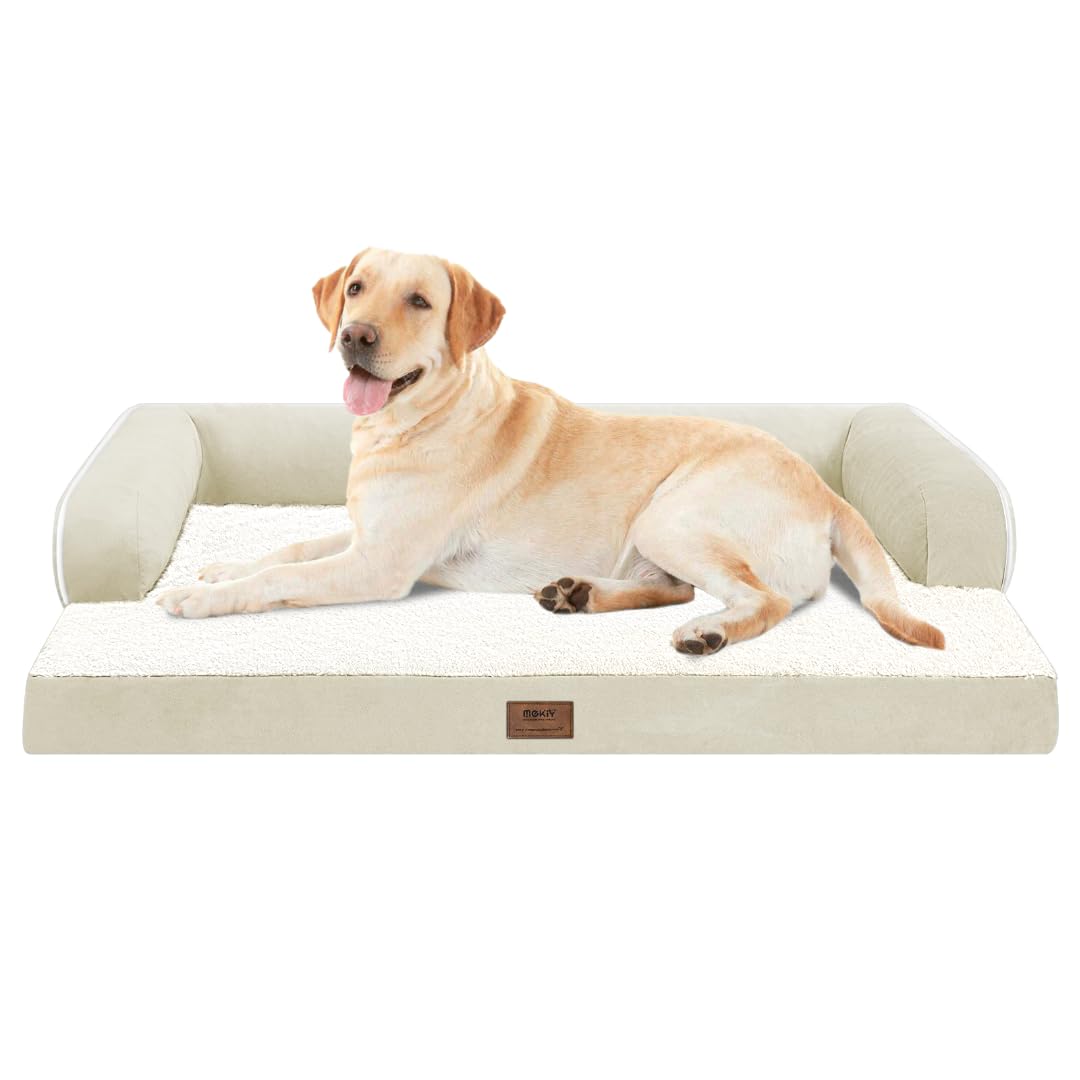 MEKIY Orthopedic Washable Dog Bed with Bolster for Medium to Large Dogs | Pillow Support for Neck Relief, Egg Crate Foam, Waterproof Liner, Anti-Slip Bottom, Removable Bolster Cover, 36 x 27 Inch