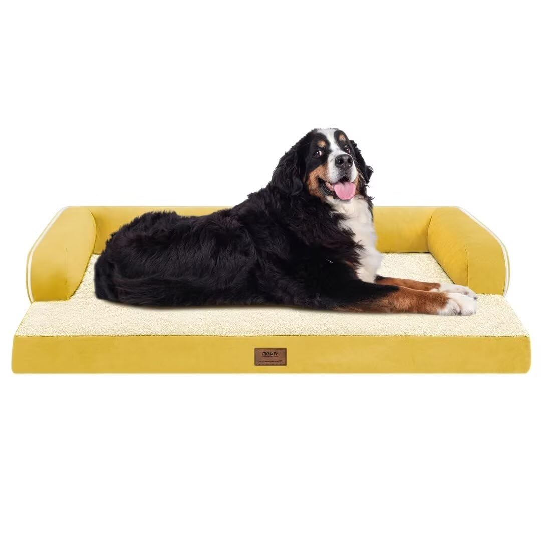 MEKIY Orthopedic Washable Dog Bed with Bolster for Medium to Large Dogs | Pillow Support for Neck Relief, Egg Crate Foam, Waterproof Liner, Anti-Slip Bottom, Removable Bolster Cover, 36 x 27 Inch