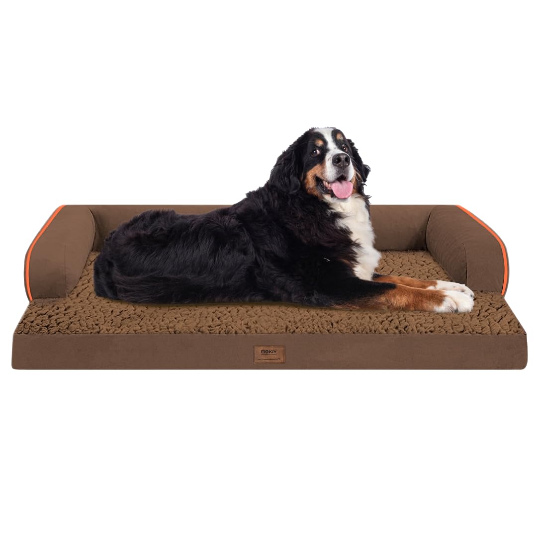 MEKIY Orthopedic Washable Dog Bed with Bolster for Medium to Large Dogs | Pillow Support for Neck Relief, Egg Crate Foam, Waterproof Liner, Anti-Slip Bottom, Removable Bolster Cover, 36 x 27 Inch